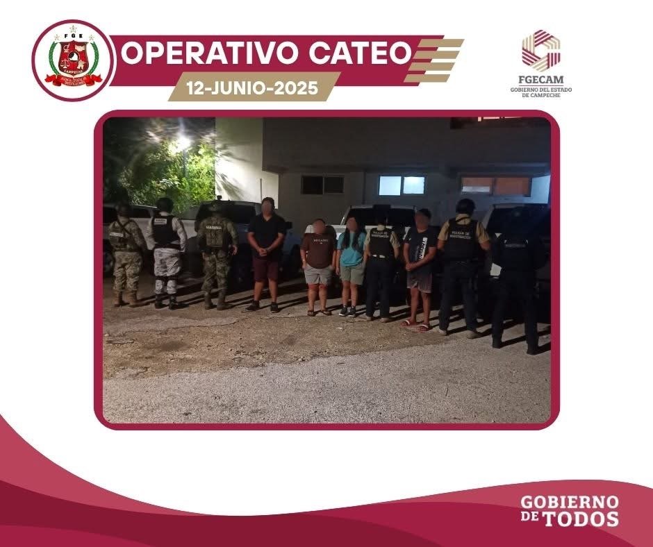 ELEMENTOS DE LA FISCALÍA GENERAL DEL ESTADO DE CAMPECHE REALIZARON UN CATEO EL 12 DE JUNIO DE 2025 EN UN INMUEBLE UBICADO EN LA COLONIA LAURELES, DEL MUNICIPIO DE CHAMPOTÓN, CAMPECHE