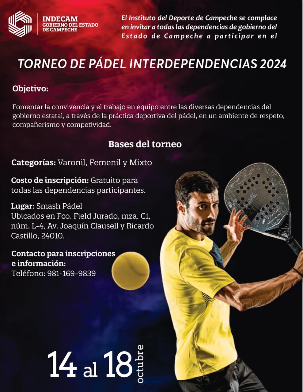 CONVOCA INDECAM AL TORNEO INTERDEPENDENCIAS DE PÁDEL