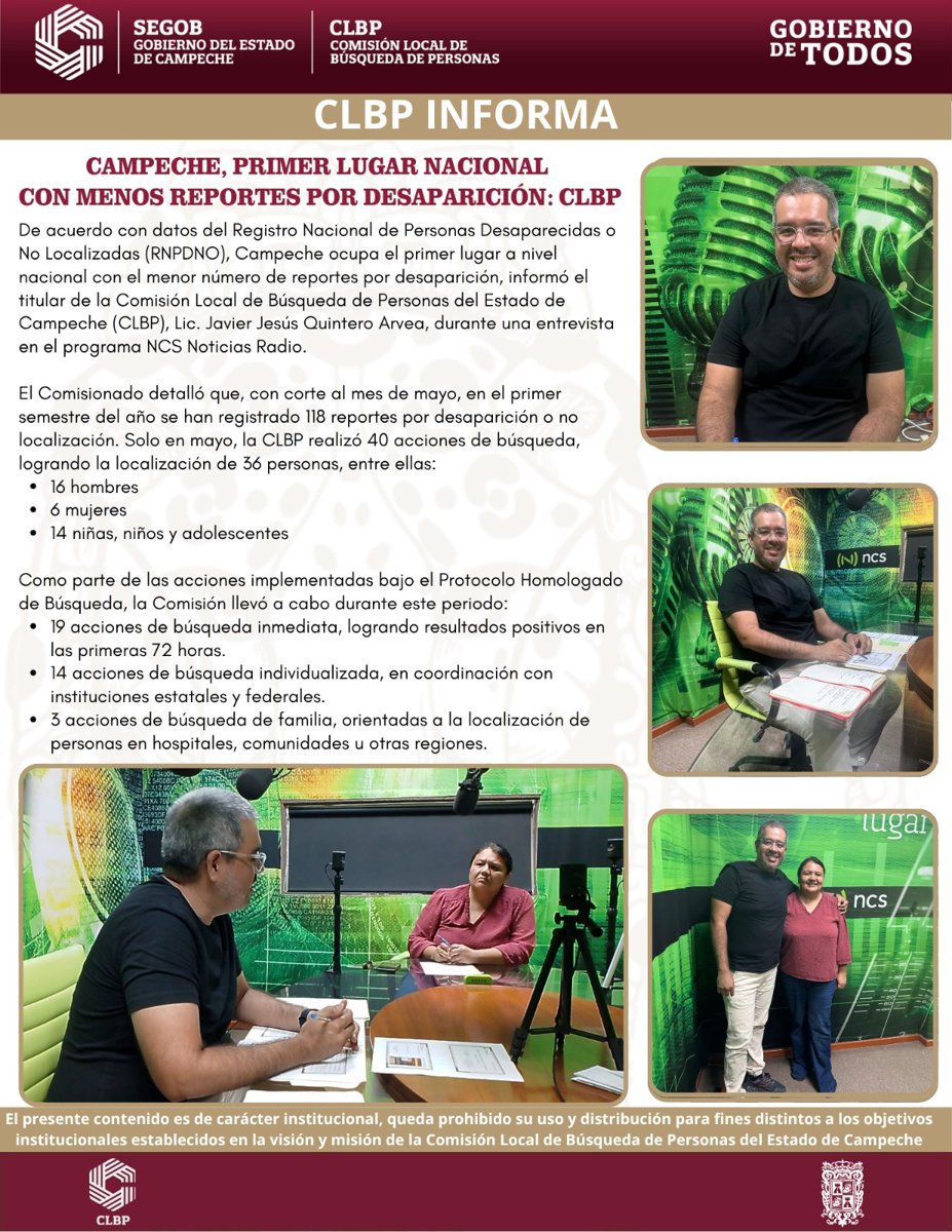 CAMPECHE, PRIMER LUGAR NACIONAL CON MENOS REPORTES POR DESAPARICIÓN: CLBP