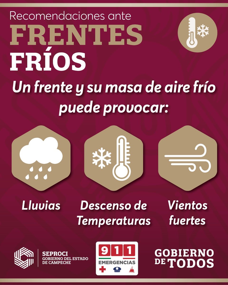 SE ESPERA EL ARRIBO DEL FRENTE FRÍO 25 A LA ENTIDAD