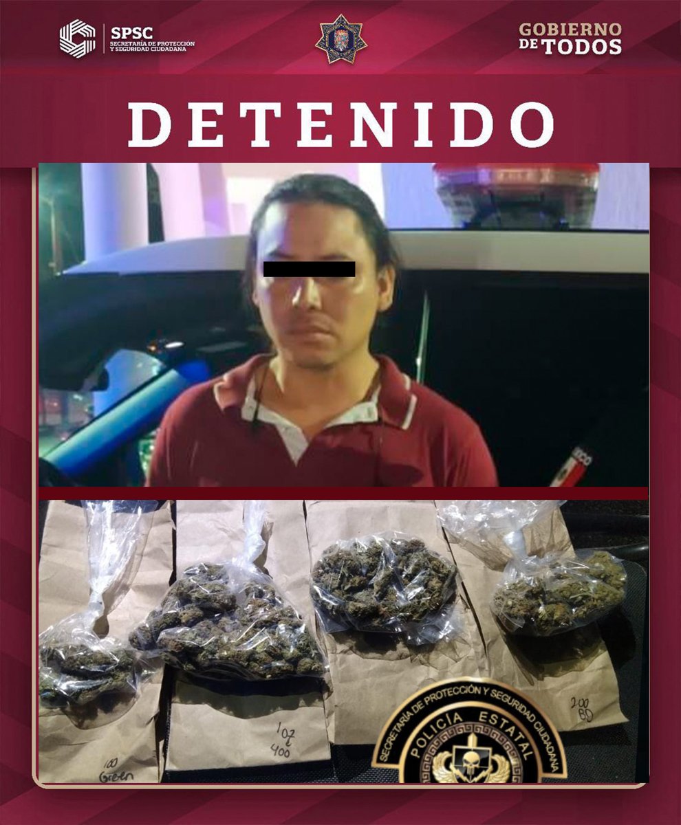 POLICÍA ESTATAL ASEGURA A SUJETO CON PRESUNTO ENERVANTE
