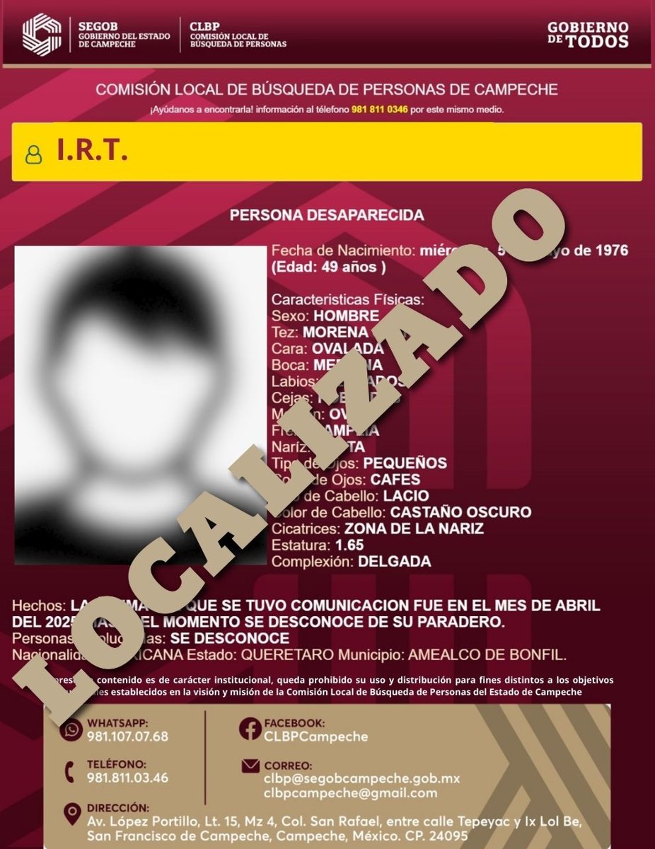 PERSONA LOCALIZADA
