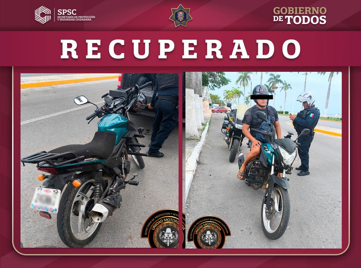 DETENIDO POR CONDUCIR MOTOCICLETA CON REPORTE DE ROBO
