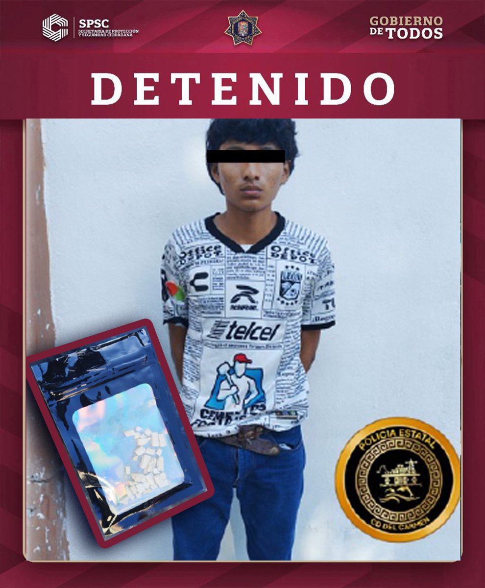 DETENIDO EN CIUDAD DEL CARMEN POR PRESUNTA POSESIÓN DE SUSTANCIAS ILÍCITAS