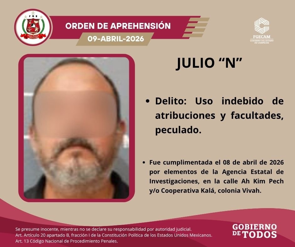 CUMPLIMENTA FGECAM CUATRO ÓRDENES DE APREHENSIÓN POR DIVERSOS DELITOS