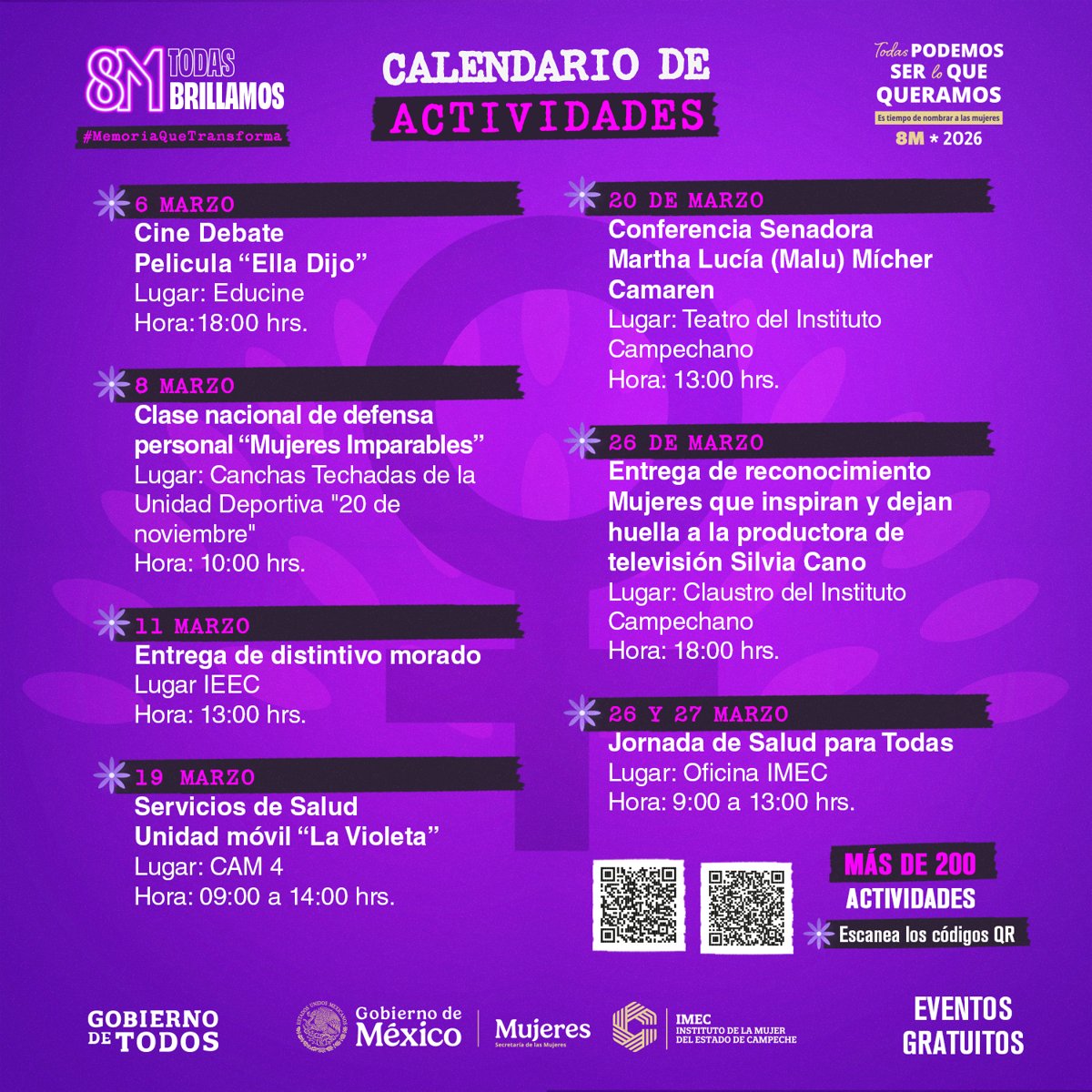 IMEC PRESENTA CALENDARIO DE ACTIVIDADES DEL MES DE MARZO EN EL MARCO DEL 8M “TODAS BRILLAMOS”