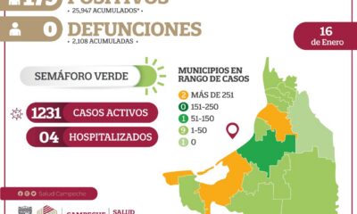 Campeche reporta 179 nuevos casos de COVID-19 y 231 casos activos