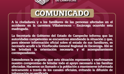 SEGOB INFORMA SOBRE ACCIDENTE EN LA CARRETERA VILLAHERMOSA-ESCÁRCEGA