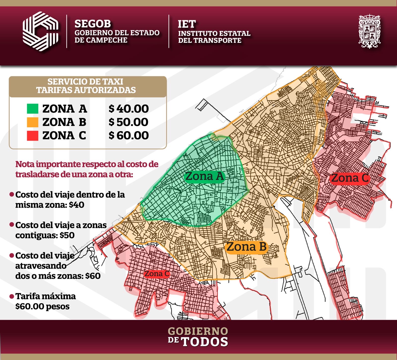 CLASIFICACIÓN DE ZONAS Y TARIFAS DE TAXIS EN SAN FRANCISCO DE CAMPECHE