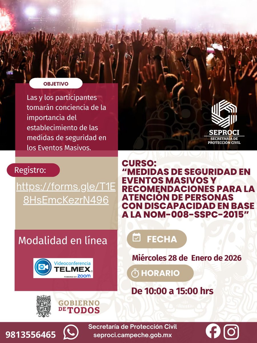 SE IMPARTIRÁ EL CURSO "MEDIDAS DE SEGURIDAD EN EVENTOS MASIVOS Y RECOMENDACIONES PARA LA ATENCIÓN DE PERSONAS CON DISCAPACIDAD"