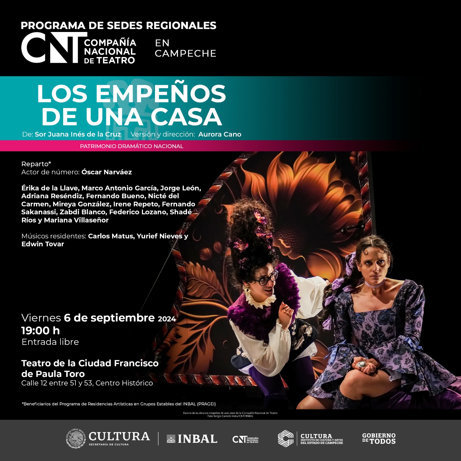 DURANTE EL PRIMER FIN DE SEMANA DE SEPTIEMBRE, LA COMPAÑÍA NACIONAL DE TEATRO SE PRESENTARÁ EN CAMPECHE CON TRES PUESTAS EN ESCENA
