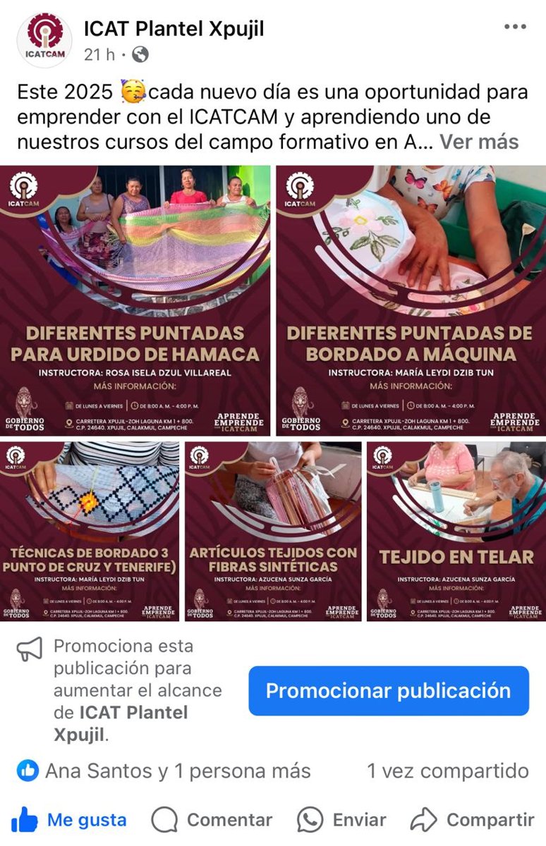 "PROMOCION DE CURSOS DEL MES DE FEBRERO DEL ICAT PLANTEL XPUJIL POR REDES SOCIALES"