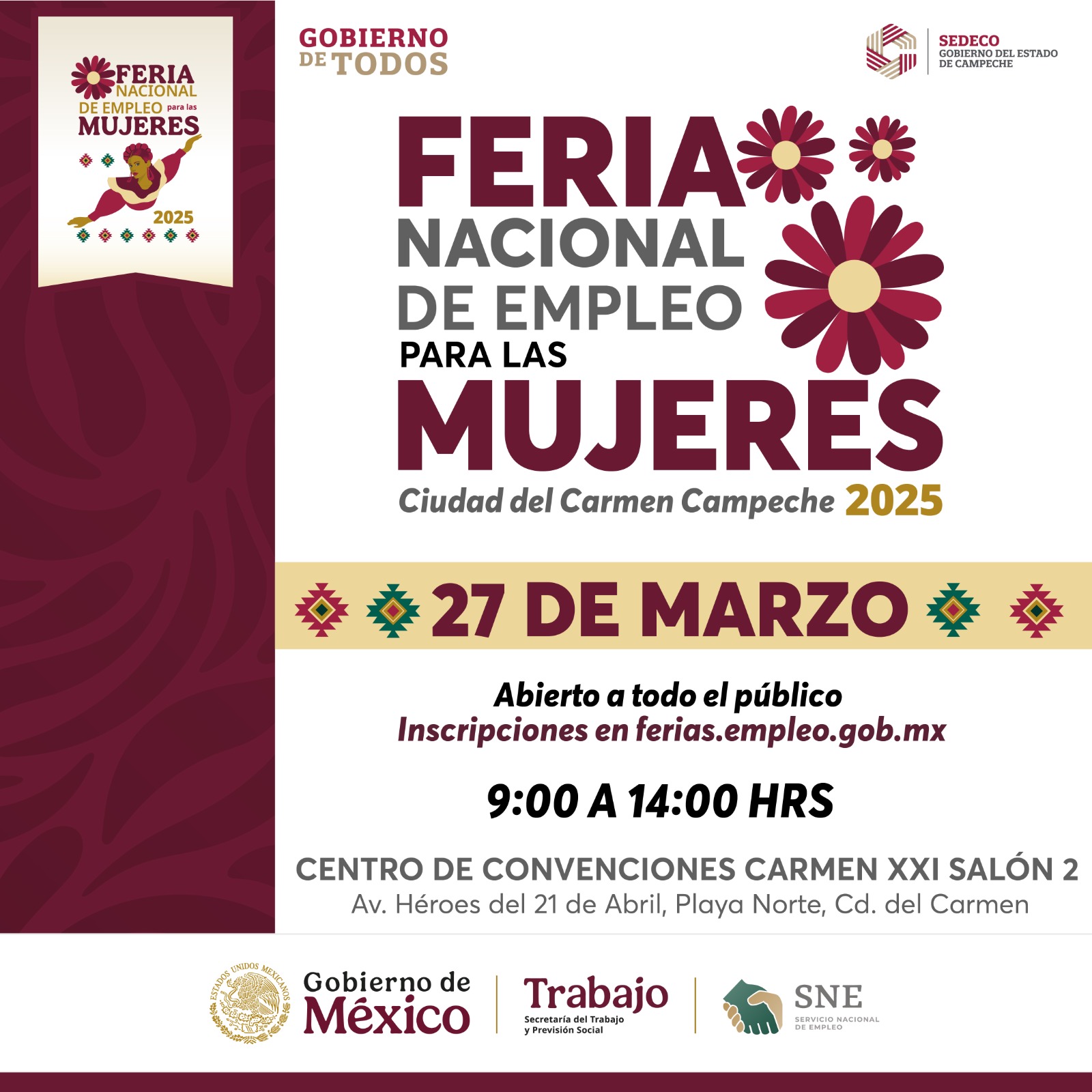 SEDECO Y EL H. AYUNTAMIENTO DE CARMEN LLEVARÁN A CABO LA “FERIA NACIONAL DE EMPLEO PARA LAS MUJERES 2025”