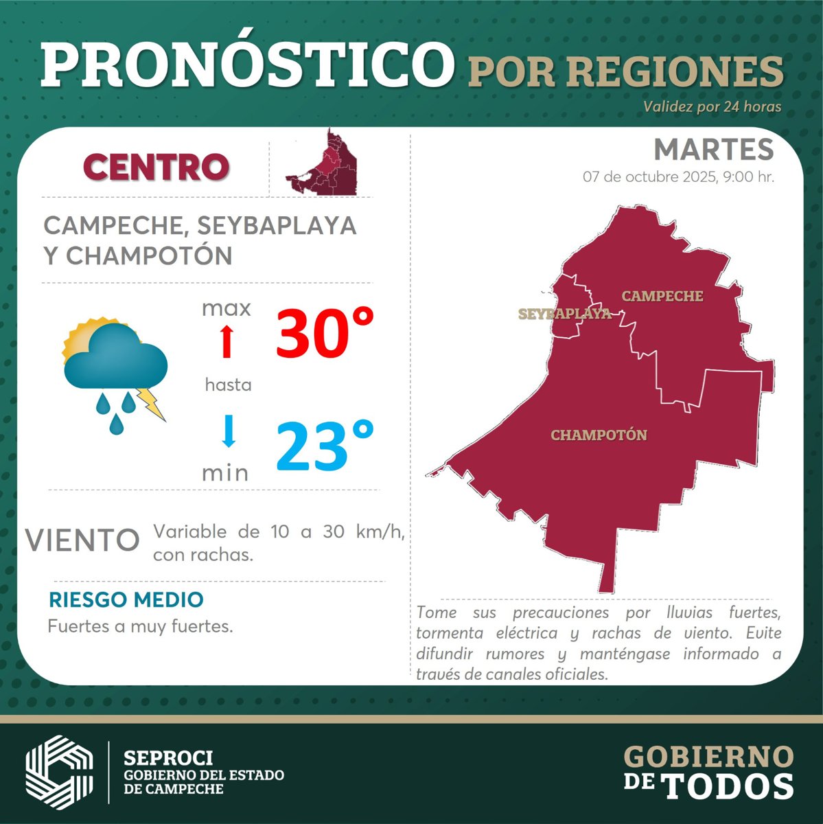 ALTO POTENCIAL DE LLUVIAS EN LA ENTIDAD PARA LAS PRÓXIMAS HORAS