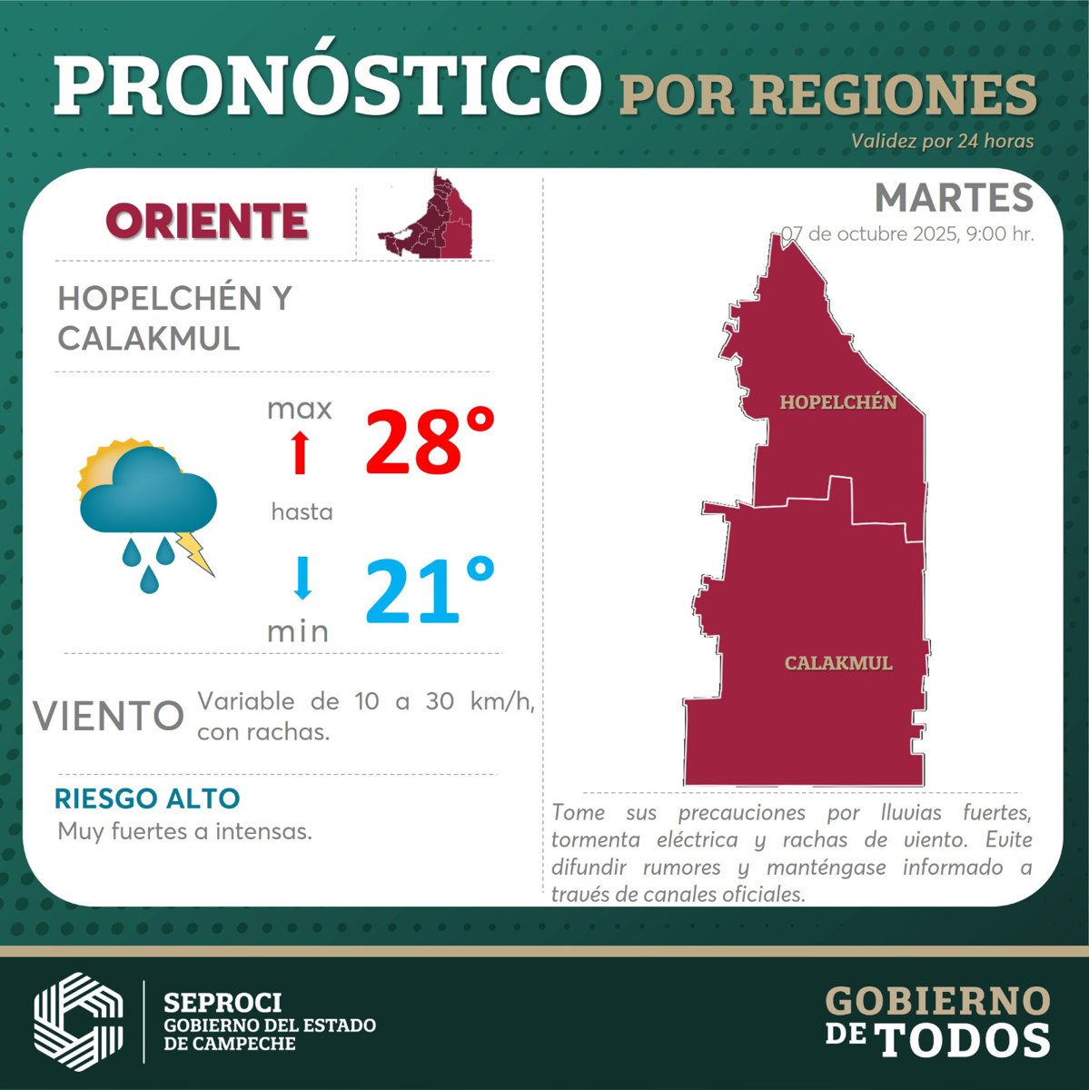 ALTO POTENCIAL DE LLUVIAS EN LA ENTIDAD PARA LAS PRÓXIMAS HORAS