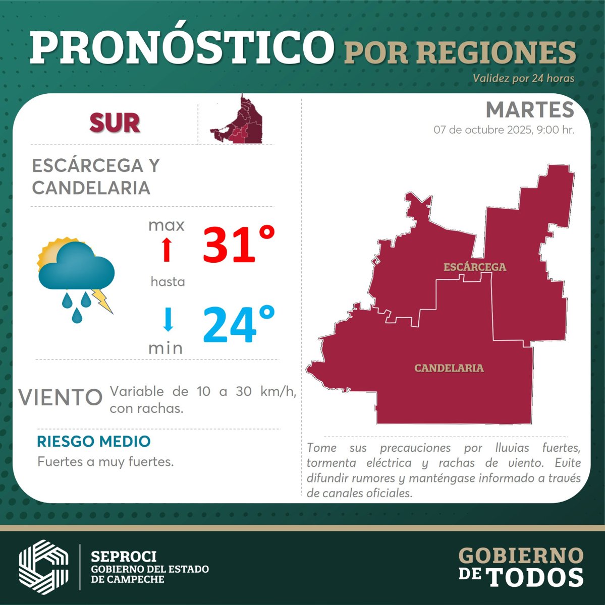 ALTO POTENCIAL DE LLUVIAS EN LA ENTIDAD PARA LAS PRÓXIMAS HORAS