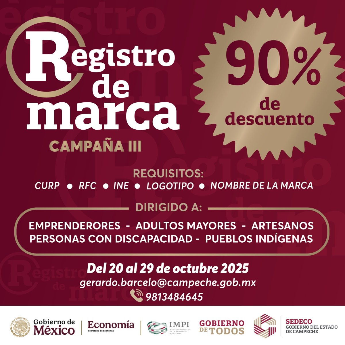 APERTURA SEDECO TERCERA CAMPAÑA DEL 90% DE DESCUENTO EN EL REGISTRO DE MARCA