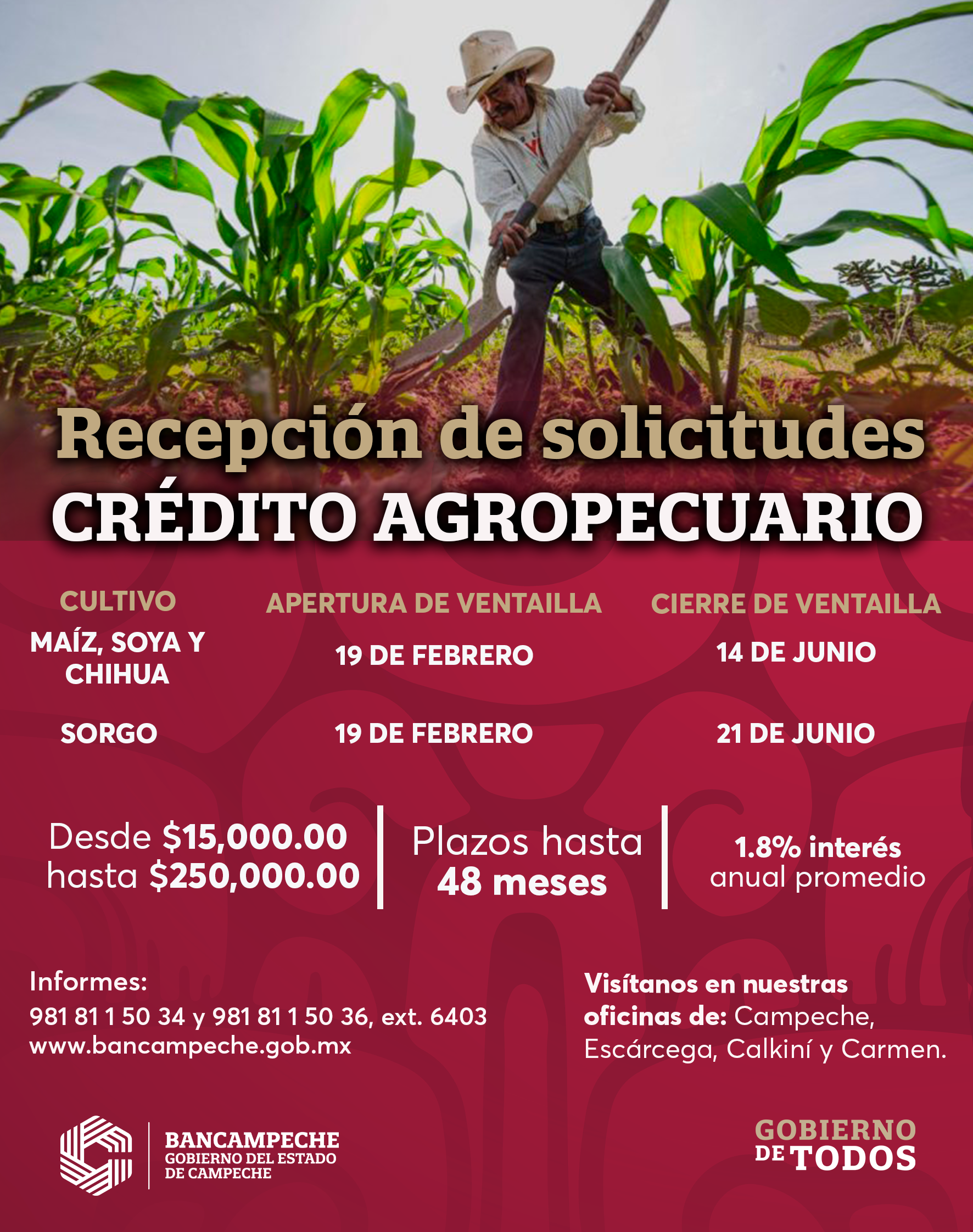 BANCAMPECHE PRESENTA LAS FECHAS DE RECEPCIÓN DE SOLICITUDES PARA CRÉDITO AGROPECUARIO