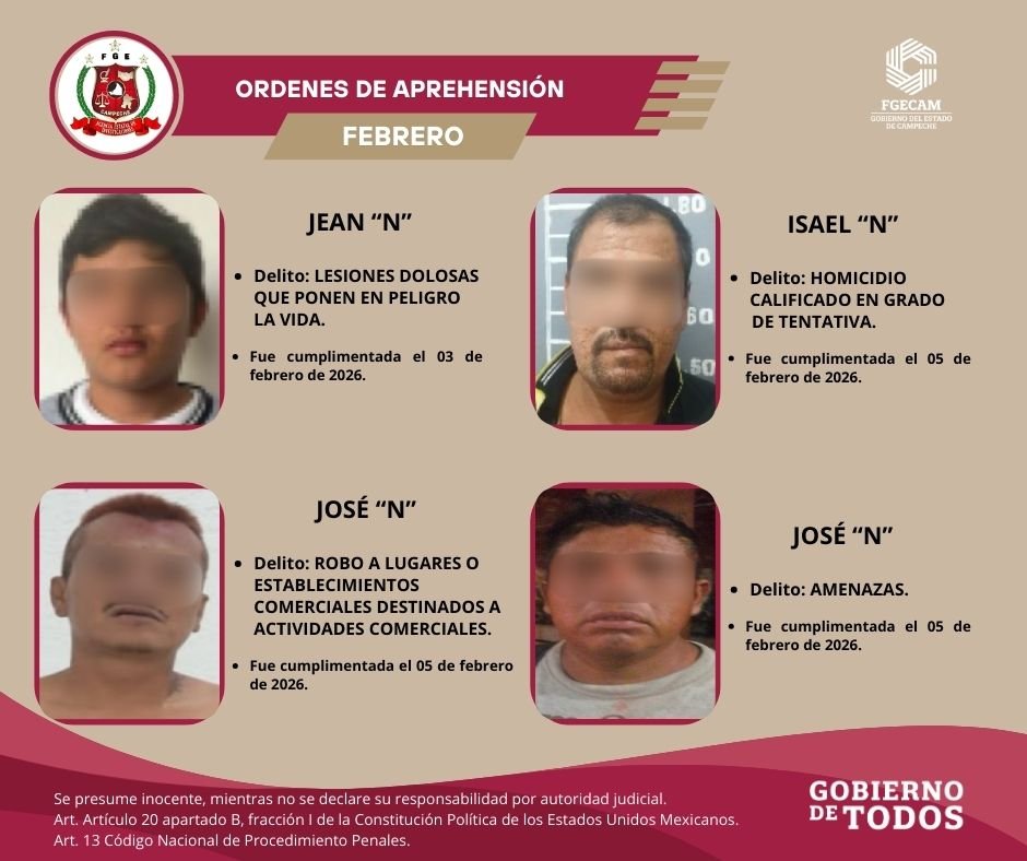 LA AGENCIA ESTATAL DE INVESTIGACIONES CUMPLIÓ 16 ÓRDENES DE APREHENSIÓN DURANTE FEBRERO