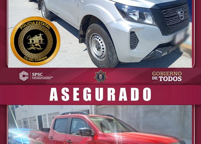 SPSC ASEGURA DOS CAMIONETAS EN CIUDAD DEL CARMEN