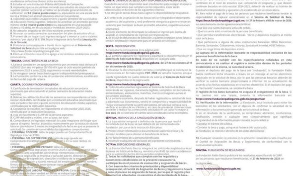 LA FUNDACIÓN PABLO GARCÍA ANUNCIÓ LA APERTURA DE LA CONVOCATORIA DEL PROGRAMA BECAS MEDIA SUPERIOR 2025–2026