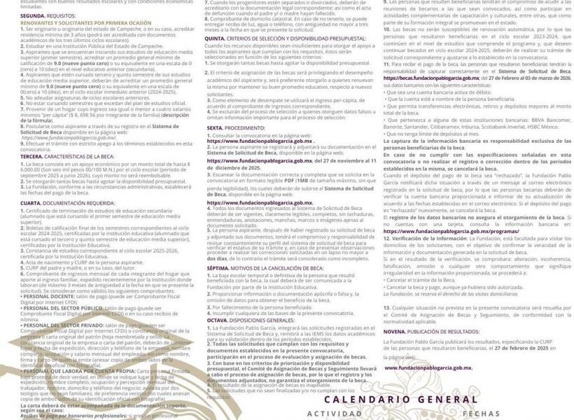 LA FUNDACIÓN PABLO GARCÍA ANUNCIÓ LA APERTURA DE LA CONVOCATORIA DEL PROGRAMA BECAS MEDIA SUPERIOR 2025–2026