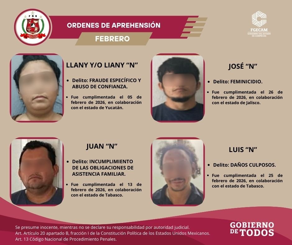 LA AGENCIA ESTATAL DE INVESTIGACIONES CUMPLIÓ 16 ÓRDENES DE APREHENSIÓN DURANTE FEBRERO