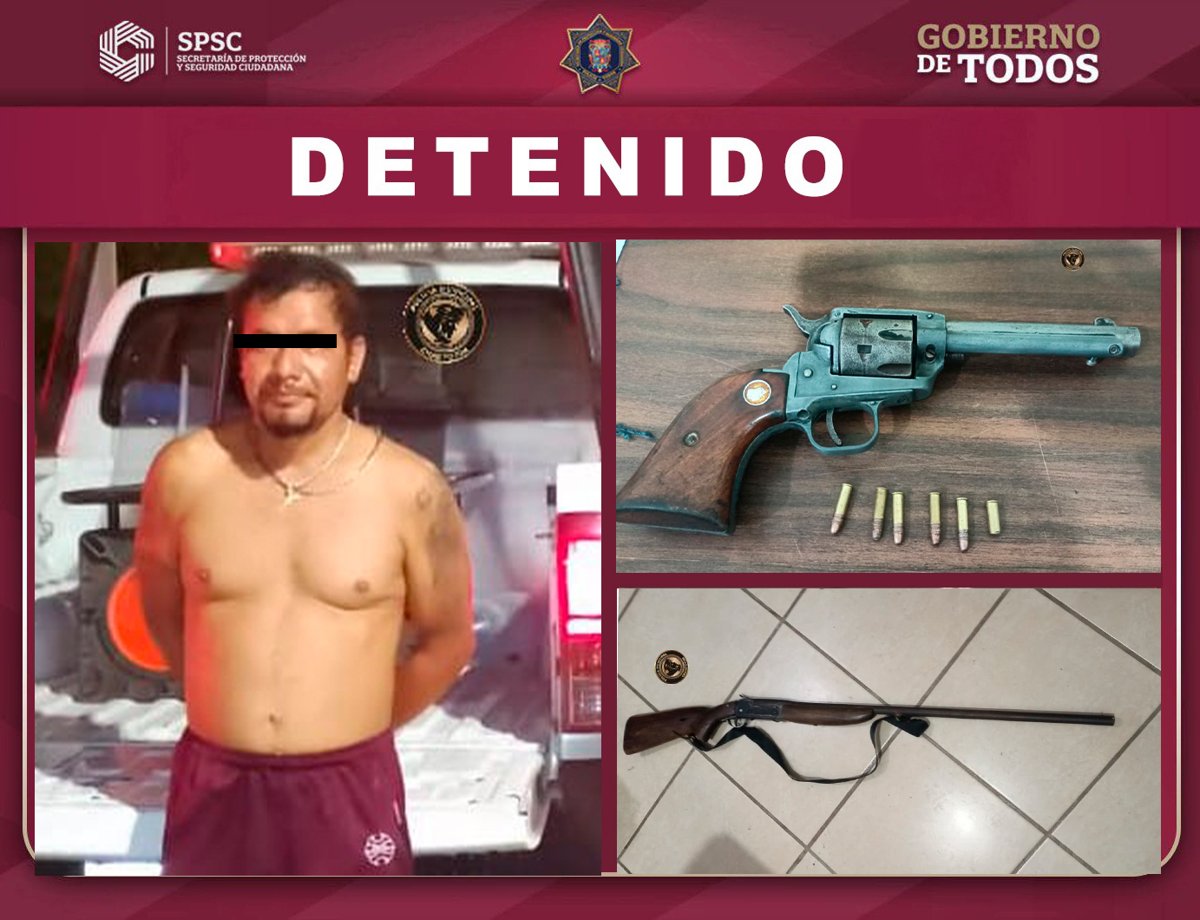 POLICÍA FRUSTRA HECHOS VIOLENTOS Y ASEGURA A SUJETO CON ARMAS DE FUEGO EN LÁZARO CÁRDENAS, CHAMPOTÓN