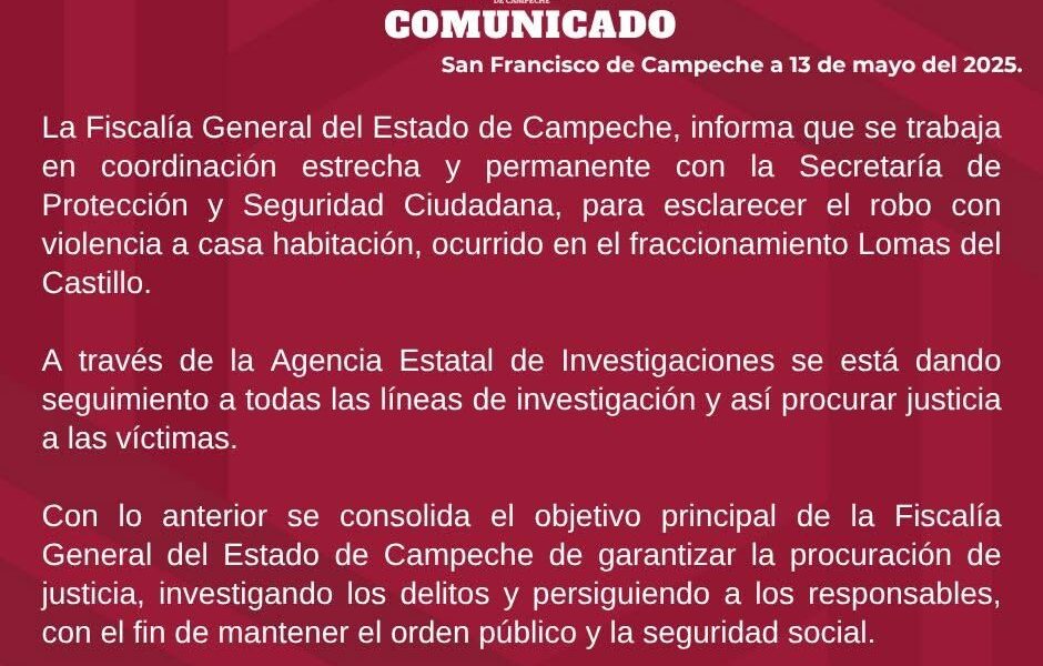 FISCALÍA INVESTIGA ROBO EN LOMAS DEL CASTILLO