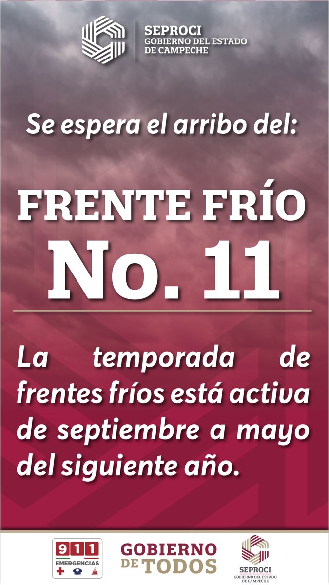 SE ESPERA EL ARRIBO DEL FRENTE FRÍO NO. 11 A CAMPECHE