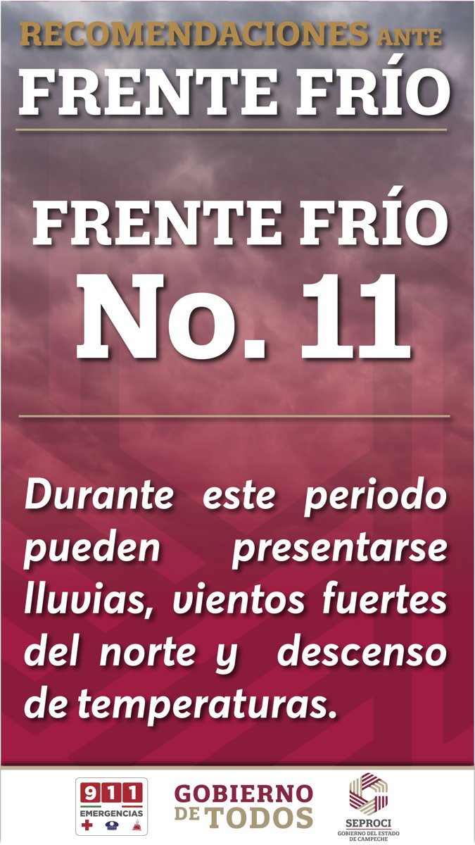 SE ESPERA EL ARRIBO DEL FRENTE FRÍO NO. 11 A CAMPECHE