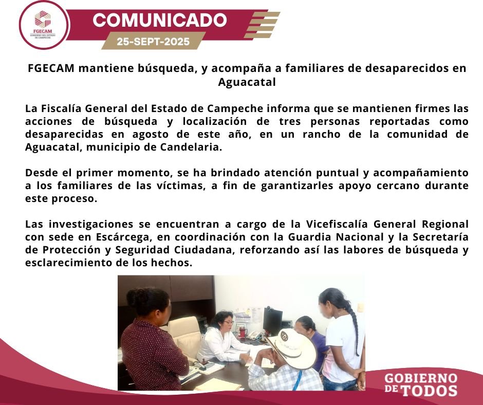 FGECAM MANTIENE BÚSQUEDA, Y ACOMPAÑA A FAMILIARES DE DESAPARECIDOS EN AGUACATAL