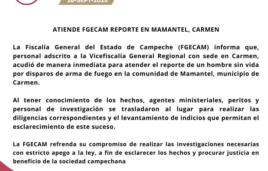ATIENDE FGECAM REPORTE EN MAMANTEL, CARMEN