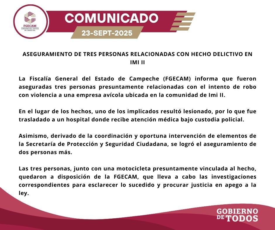 ASEGURAMIENTO DE TRES PERSONAS RELACIONADAS CON HECHO DELICTIVO EN IMI II